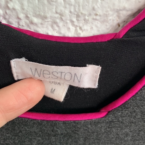 Anthropologie Weston Sheath Gray Pink Bodycon Stretch Dress sz M - Picture 5 of 7